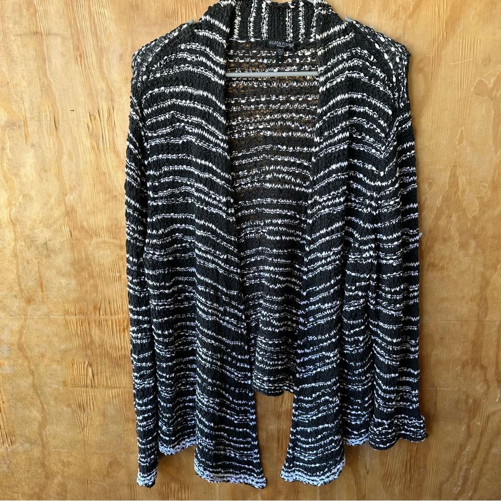 Eileen Fisher Cotton Black and White knit Open Front Cardigan - Picture 10 of 10